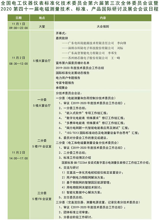 2020第四十一屆電磁測(cè)量技術(shù)、標(biāo)準(zhǔn)、產(chǎn)品國(guó)際研討及展會(huì)會(huì)議日程